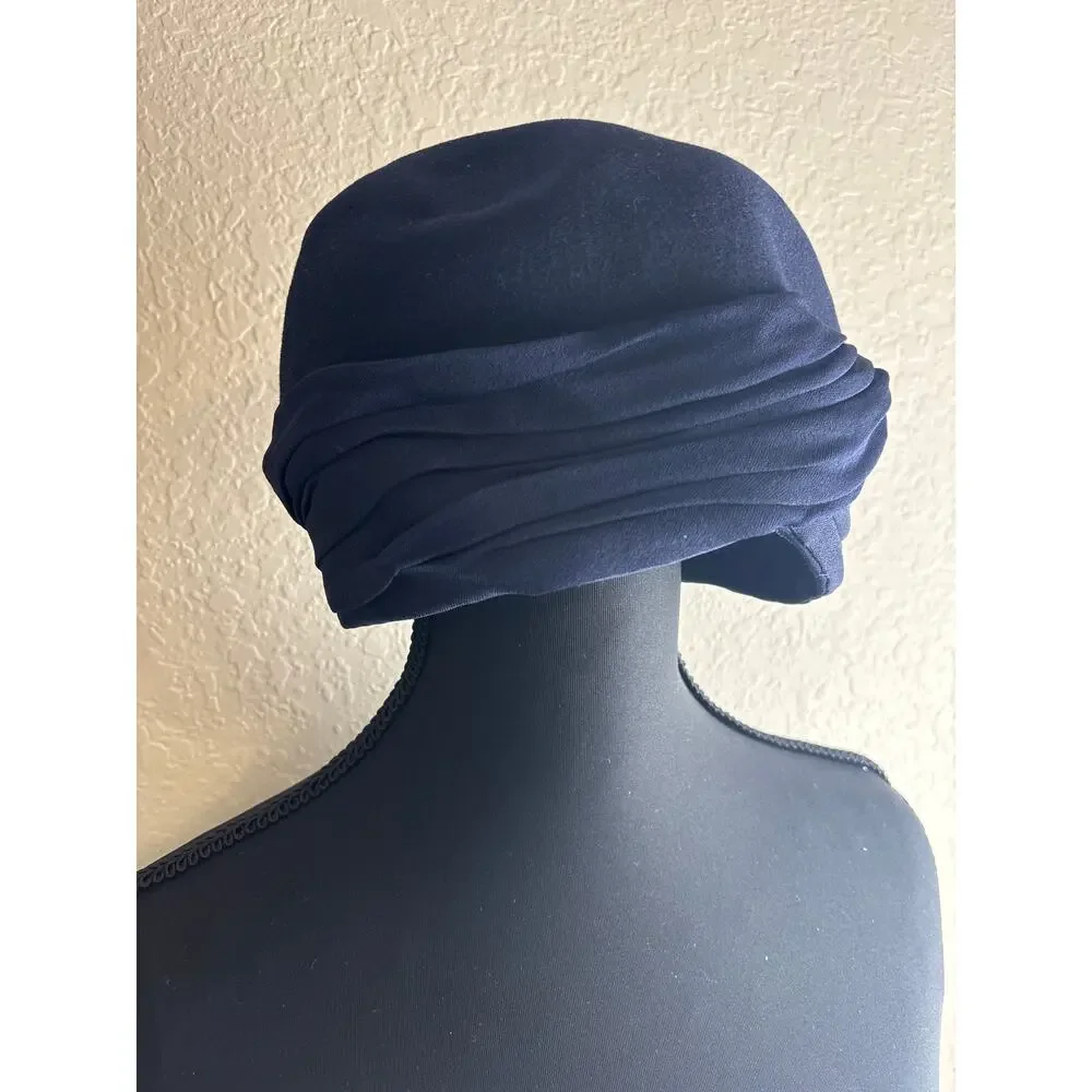 Vintage Ladies Navy Blue Wool and Silk Hat Shaw Hat Shop, Kansas City, Mo.